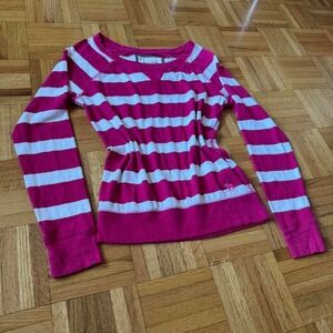 abercrombie y2k vintage hot pink striped scoop neck long sleeve